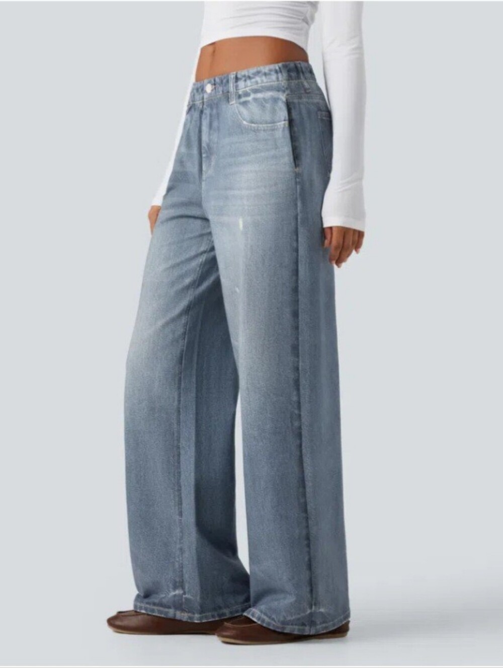 HALARA Mid Rise Denim Print French Terry Casual Sweatpants Jeans - Picture 3 of 10